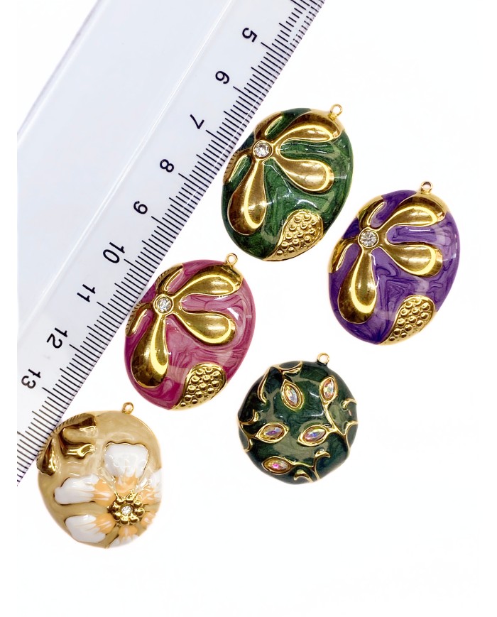 Plaka Taşlı Motif Kolye Bileklik Ucu Charm Altın Yeşil 1 Adet