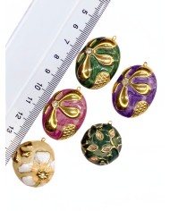 Plaka Taşlı Motif Kolye Bileklik Ucu Charm Altın Yeşil 1 Adet