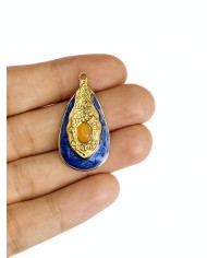 Çelik Mineli Taşlı Damla Plaka Kolye Bileklik Ucu Charm 1 Adet