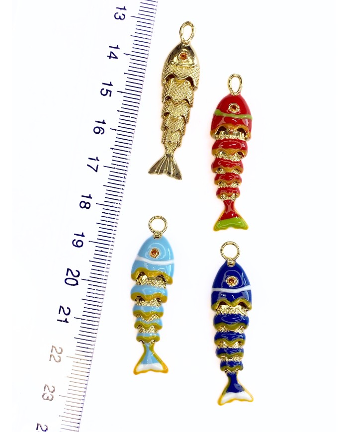 Çelik Mineli Taşlı Oynar Balık Kolye Bileklik Ucu Charm Lacivert 1 Adet