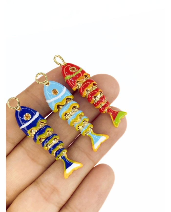 Çelik Mineli Taşlı Oynar Balık Kolye Bileklik Ucu Charm Lacivert 1 Adet