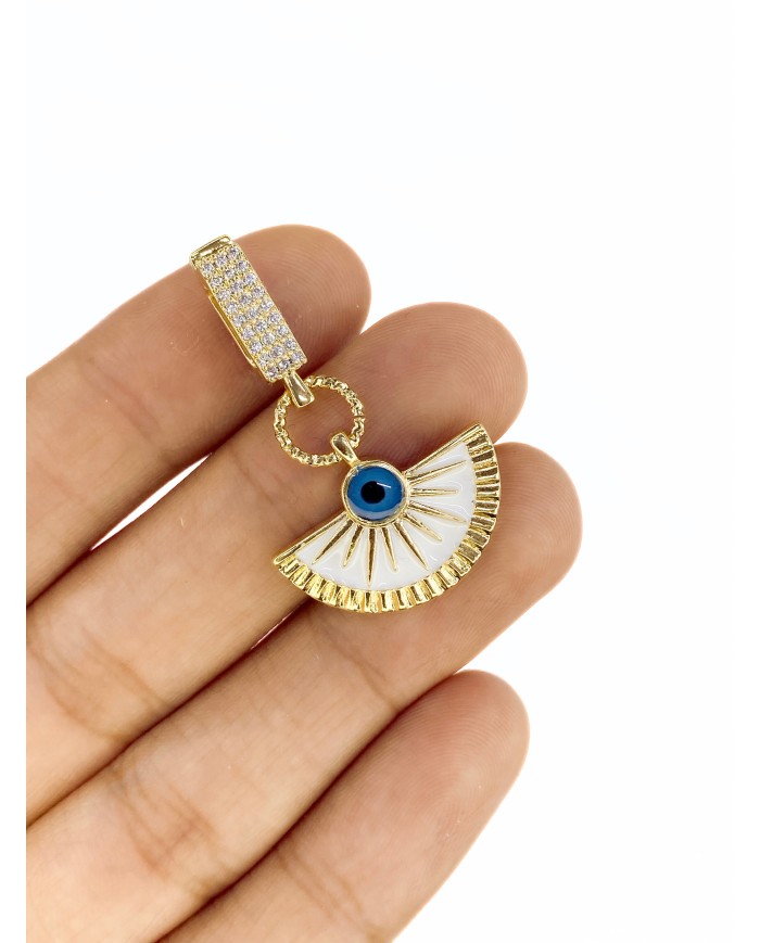 Pirinç Zirkon Mineli Taşlı Plaka Nazar Boncuklu Kolye Bileklik Ucu Charm 1 Adet