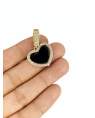 Pirinç Zirkon Mineli Taşlı Plaka Kalp Kolye Bileklik Ucu Charm 1 Adet