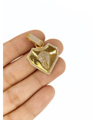 Pirinç Zirkon Mineli Taşlı Plaka Kalp Kolye Bileklik Ucu Charm 1 Adet