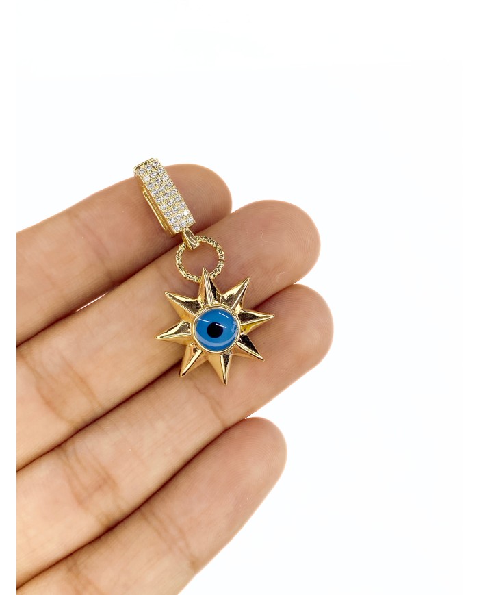 Pirinç Zirkon Mineli Taşlı Plaka Yıldız Nazar Göz Kolye Bileklik Ucu Charm 1 Adet
