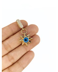 Pirinç Zirkon Mineli Taşlı Plaka Yıldız Nazar Göz Kolye Bileklik Ucu Charm 1 Adet