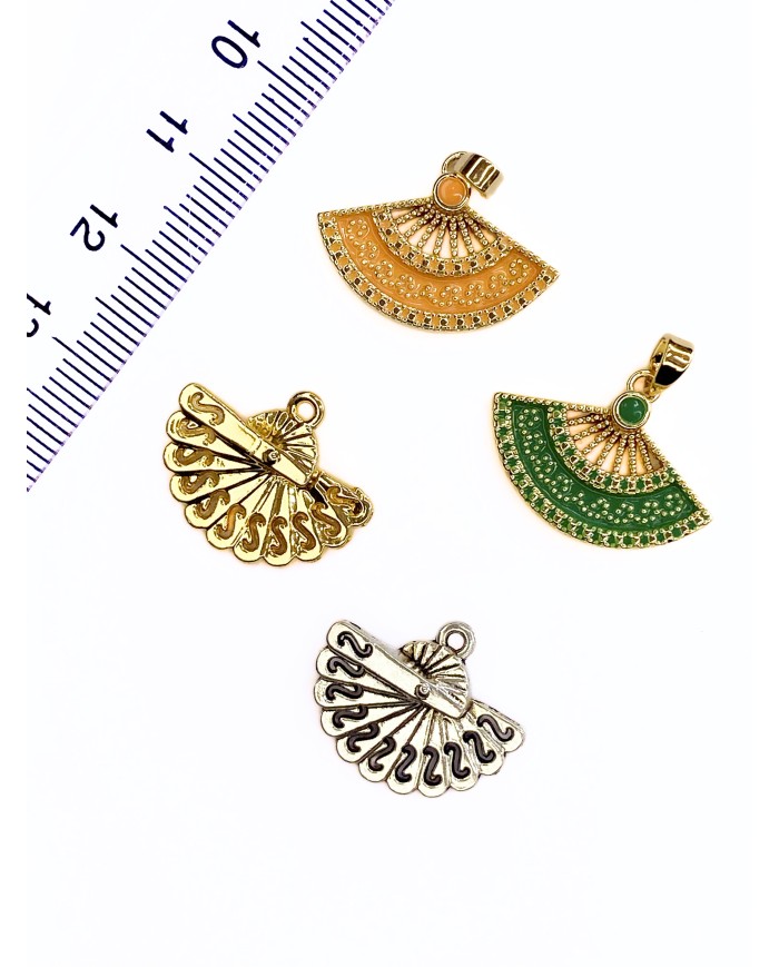 Pirinç Zirkon Mineli Yelpaze Kolye Bileklik Ucu Charm Yeşil 1 Adet