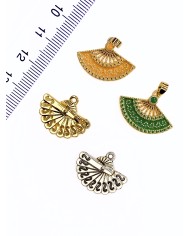 Pirinç Zirkon Mineli Yelpaze Kolye Bileklik Ucu Charm Yeşil 1 Adet