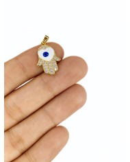 Pirinç Zirkon Taşlı Mineli Nazar Boncuklu Hamsa Kolye Bileklik Ucu Charm 1 Adet