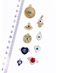 Pirinç Zirkon Taşlı Mineli Nazar Boncuklu Hamsa Kolye Bileklik Ucu Charm 1 Adet