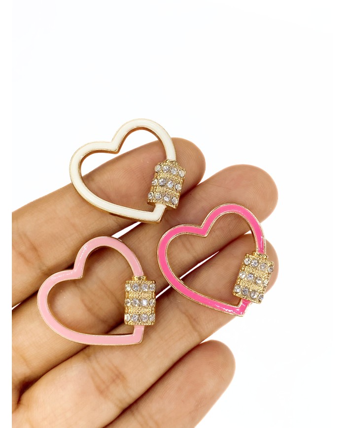 Pirinç Zirkon Taşlı Kalp Kolye Bileklik Ucu Charm Açık Pembe 1 Adet