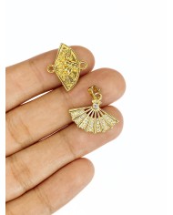 Pirinç Zirkon Mineli Yelpaze Kolye Bileklik Ucu Charm 1 Adet