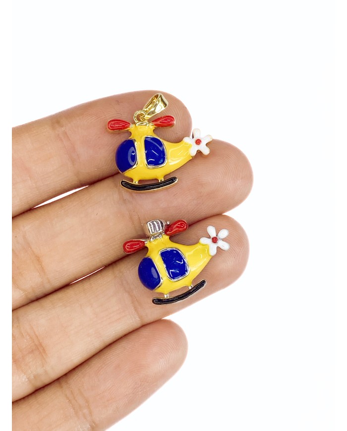 Pirinç Zirkon Mineli Helikopter Kolye Bileklik Ucu Charm Gümüş 1 Adet