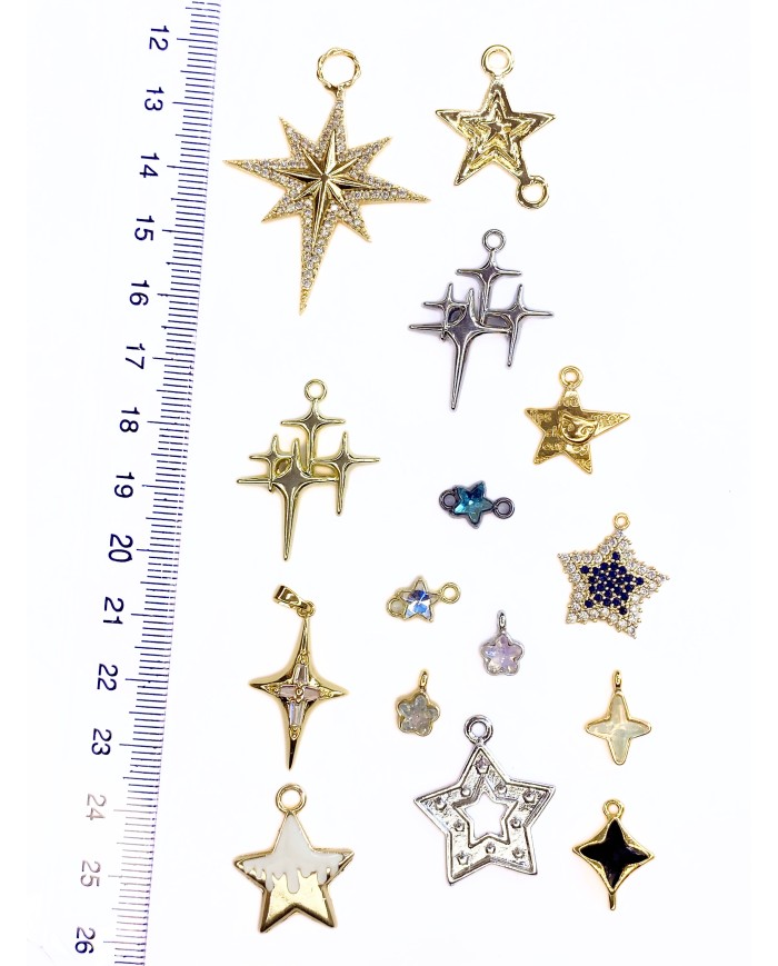 Pirinç Zirkon Taşlı Yıldız Kolye Bileklik Ucu Charm 1 Adet