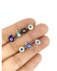 Pirinç Zirkon Mineli Ay Şeklinde Nazar Boncuğu Kolye Bileklik Ucu Charm Lacivert 1 Adet