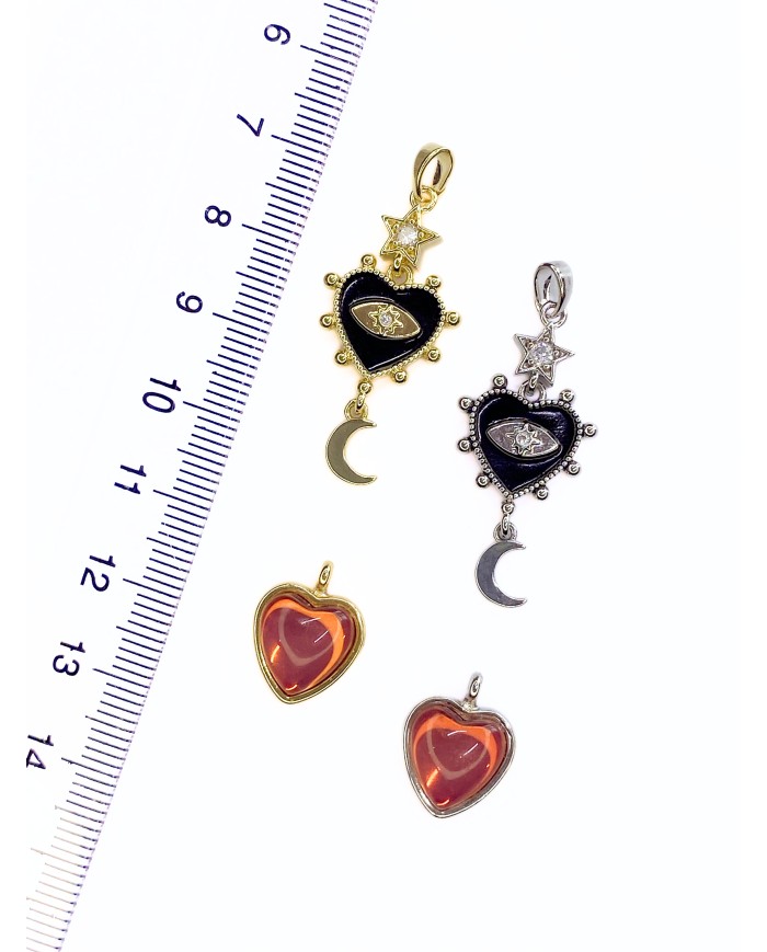 Pirinç Zirkon Taşlı Sallantılı Kalp Kolye Bileklik Ucu Charm Altın 1 Adet