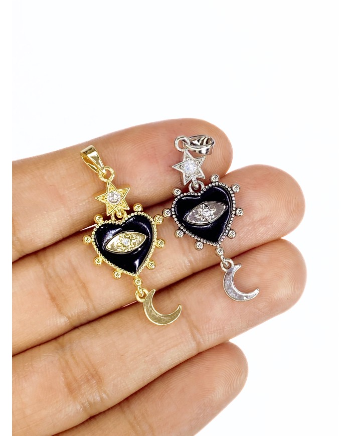 Pirinç Zirkon Taşlı Sallantılı Kalp Kolye Bileklik Ucu Charm Altın 1 Adet