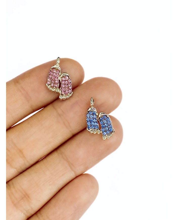 Pirinç Zirkon Taşlı Ayak İzi Kolye Bileklik Ucu Charm Mavi 1 Adet