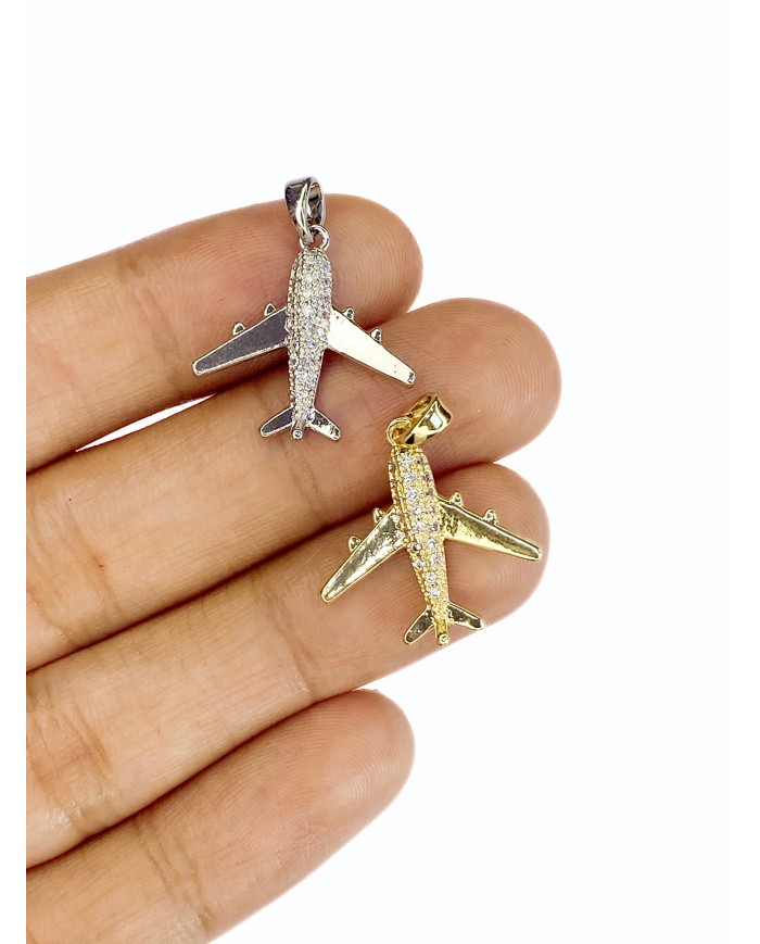 Pirinç Zirkon Taşlı Uçak Kolye Bileklik Ucu Charm Gümüş 1 Adet
