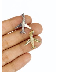 Pirinç Zirkon Taşlı Uçak Kolye Bileklik Ucu Charm Gümüş 1 Adet