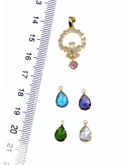 Pirinç Zirkon Mineli Cam Taş Damla Kolye Bileklik Ucu Charm Mavi 1 Adet