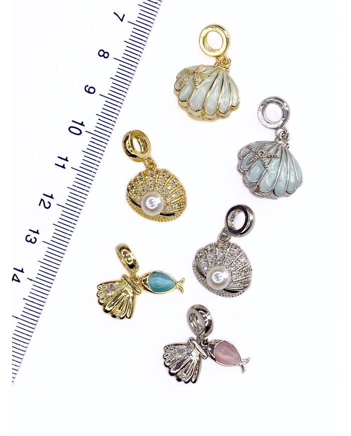 Pirinç Zirkon Mineli Pandora Bileklik Uyumlu Açılır Kapanır İstiridye Kolye Bileklik Ucu Charm Mavi 1 Adetv