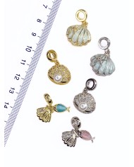 Pirinç Zirkon Taşlı Pandora Bileklik Uyumlu İncili İstiridye Kolye Bileklik Ucu Charm Gümüş 1 Adet