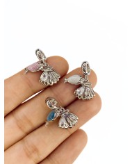 Pirinç Zirkon Taşlı Pandora Bileklik Uyumlu Deniz Kabuğu Kolye Bileklik Ucu Charm Gümüş Pembe 1 Adet