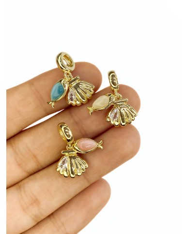 Pirinç Zirkon Taşlı Pandora Bileklik Uyumlu Deniz Kabuğu Kolye Bileklik Ucu Charm Altın Mavi 1 Adet