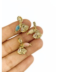 Pirinç Zirkon Taşlı Pandora Bileklik Uyumlu Deniz Kabuğu Kolye Bileklik Ucu Charm Altın Mavi 1 Adet