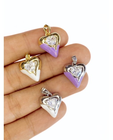 Pirinç Zirkon Taşlı Kalp Kolye Bileklik Ucu Charm Altın Beyaz 1 Adet