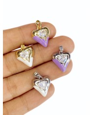 Pirinç Zirkon Taşlı Kalp Kolye Bileklik Ucu Charm Altın Beyaz 1 Adet