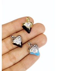 Pirinç Zirkon Taşlı Kalp Kolye Bileklik Ucu Charm Gümüş Siyah 1 Adet