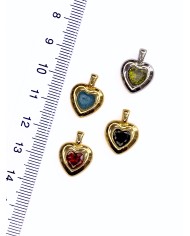 Pirinç Zirkon Taşlı Kalp Kolye Bileklik Ucu Charm Kırmızı 1 Adet