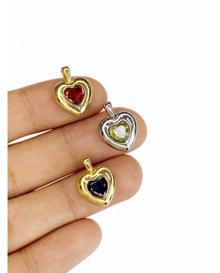 Pirinç Zirkon Taşlı Kalp Kolye Bileklik Ucu Charm Kırmızı 1 Adet