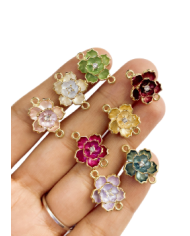 Pirinç Zirkon Mineli Lotus Çift Kolye Bileklik Ucu Charm 1 Adet