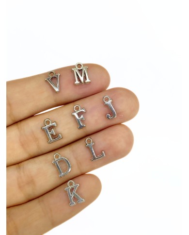 Zamak Rodyum Kaplamalı Kulplu Harf Kolye Bileklik Ucu Charm 6x10mm 1 Adet
