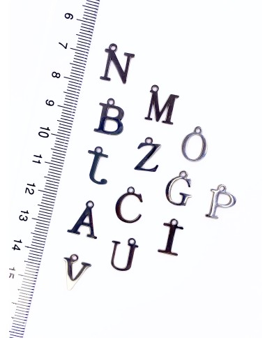 Çelik Rodyum Kaplama Kulplu Harf Kolye Bileklik Ucu Charm Nikel 12x13mm 1 Adet