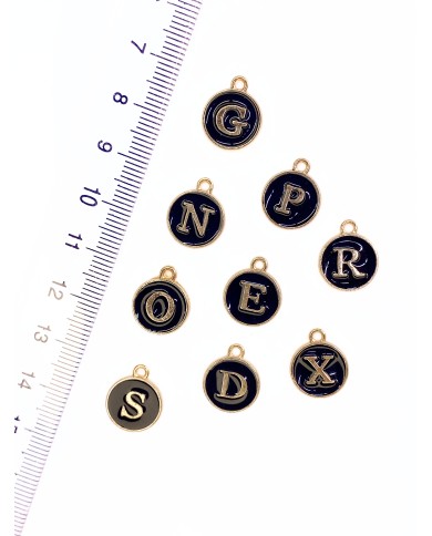 Lak Kaplama Mineli Kulplu Harf Kolye Bileklik Ucu Charm Siyah 14x14mm 1 Adet