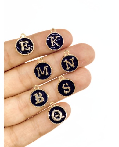 Lak Kaplama Mineli Kulplu Harf Kolye Bileklik Ucu Charm Siyah 14x14mm 1 Adet