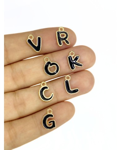 Zamak Lak Kaplama Mineli Harf Kolye Bileklik Ucu Charm Siyah 10x11mm 1 Adet