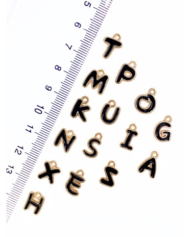 Zamak Lak Kaplama Mineli Harf Kolye Bileklik Ucu Charm Siyah 10x11mm 1 Adet