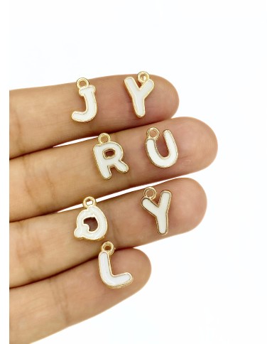 Zamak Lak Kaplama Mineli Harf Kolye Bileklik Ucu Charm 10x11mm 1 Adet