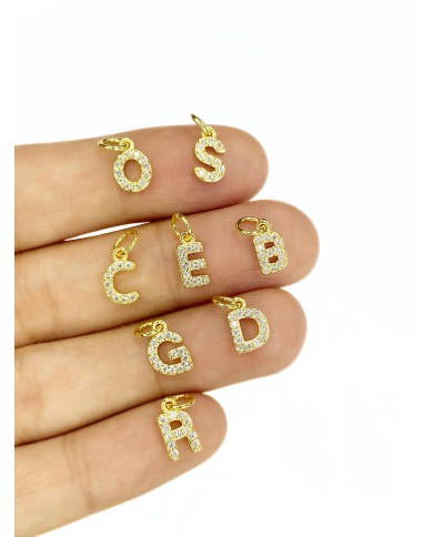 Lak Kaplama Zirkon Taşlı Kulplu Harf Kolye Bileklik Ucu Charm Altın 10x9mm 1 Adet