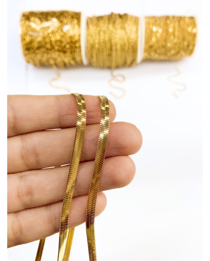 Çelik İtalyan Zincir Kolye Bileklik Altın Renk 4x1mm - 1m