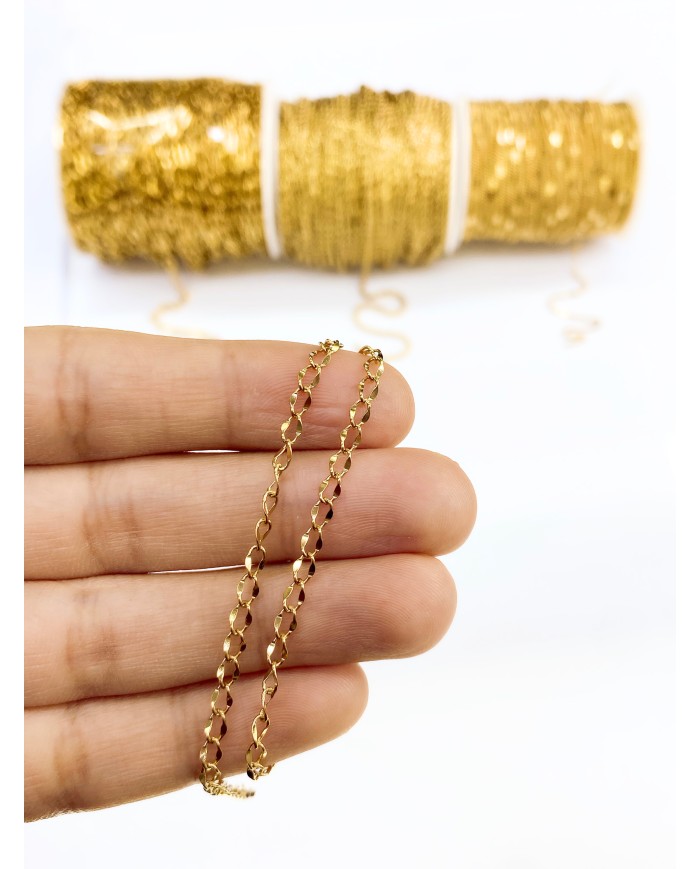 Çelik Parlak Uzatma Zinciri Kolye Bileklik Altın Renk mm - 1m