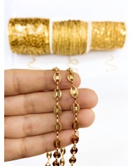 Çelik Kahve Çekirdeği Zincir Kolye Bileklik Altın Renk mm - 1m