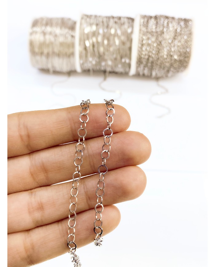 Çelik Geçmeli Yuvarlak Zincir Kolye Bileklik Nikel Renk mm - 1m