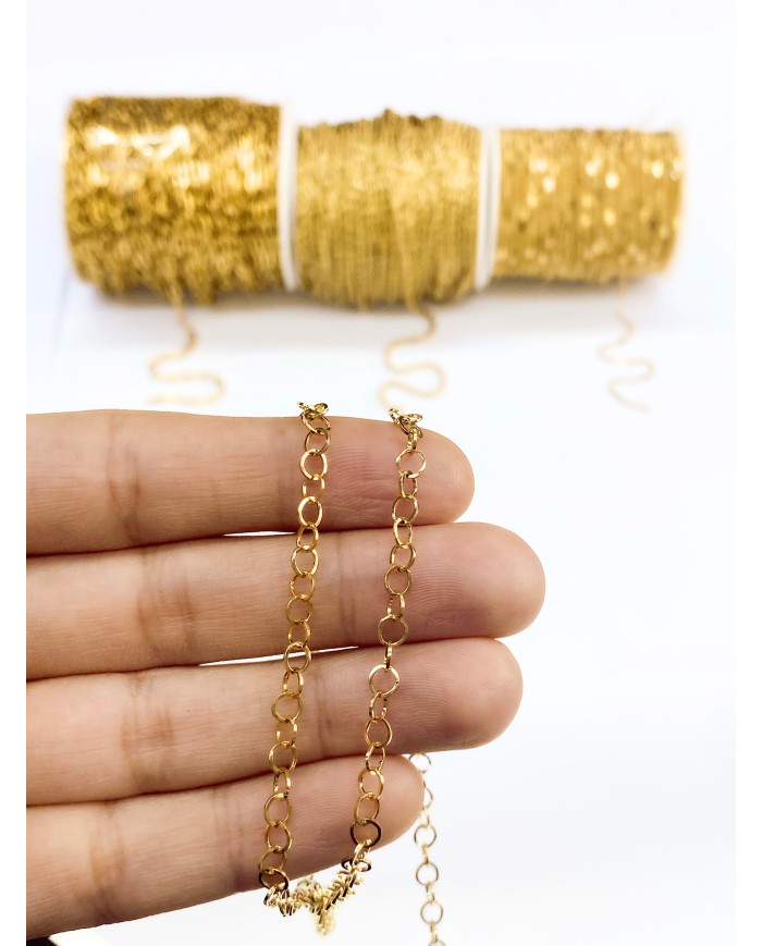 Çelik Geçmeli Yuvarlak Zincir Kolye Bileklik Altın Renk mm - 1m