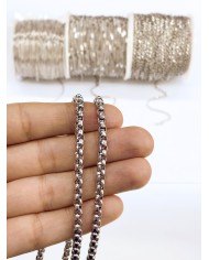 Çelik Geçmeli Kare Zincir Kolye Bileklik Nikel Renk mm - 1m